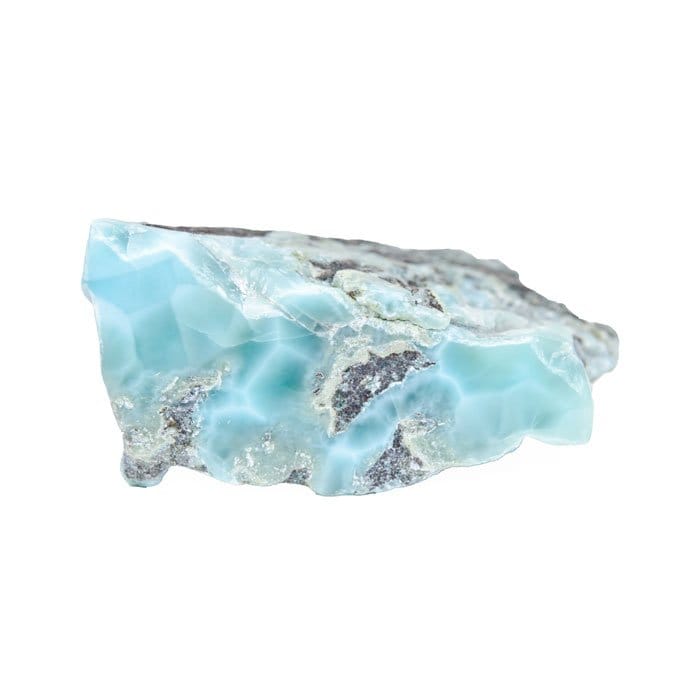 Larimar, pectolite bleu ciel marbré de blanc